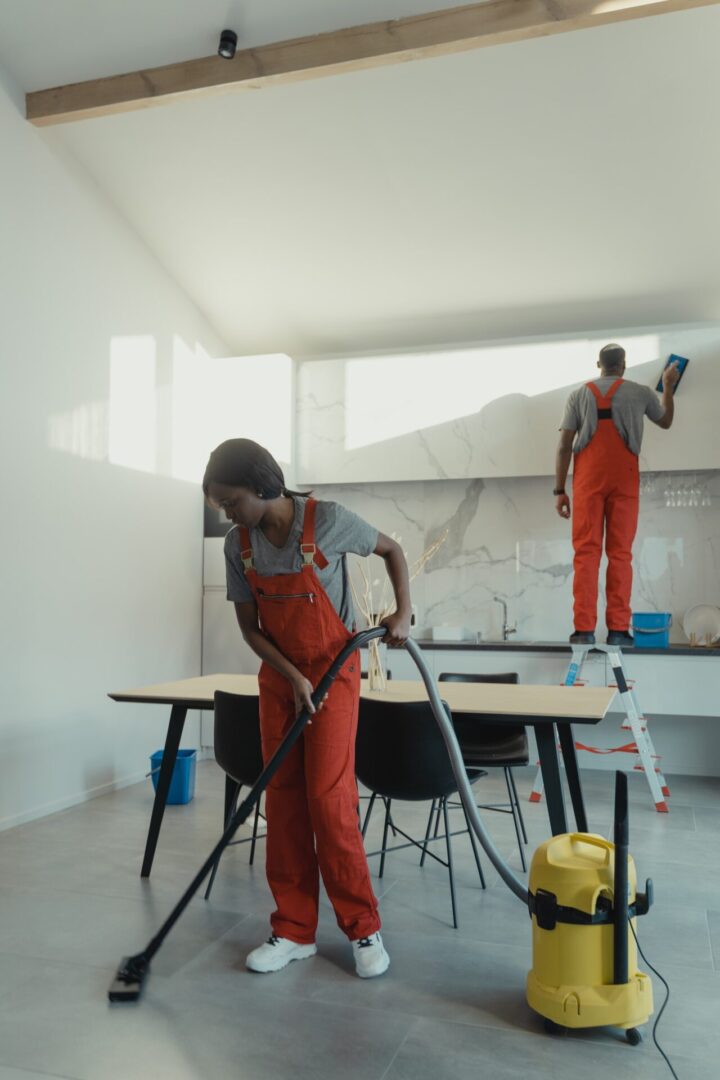 people cleaning indoors